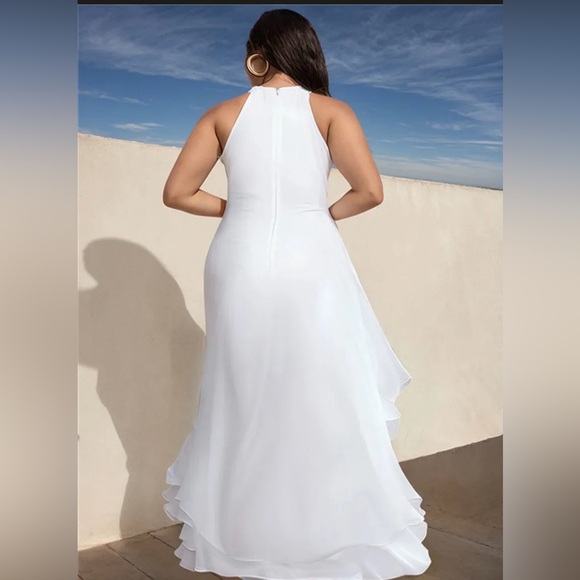 NWT  Xpluswear Design Plus Size Black Halter
Collar Split Ruffle Maxi Dresses - Picture 3 of 4